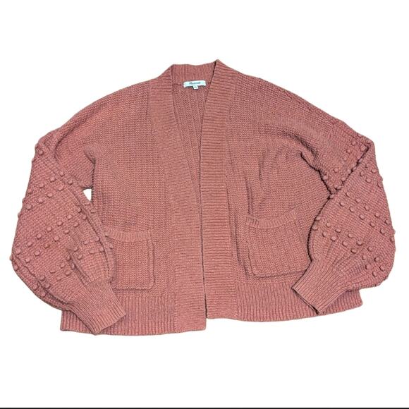 Madewell Dusty Pink Knit Balloon Bobble Sleeve Open Front Cardigan Sweater - Picture 1 of 5